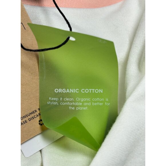 QUIKSILVER Cold Waves Crop Tee Sz  S White Pink Colorblock Logo Organic Cotton - Picture 11 of 16